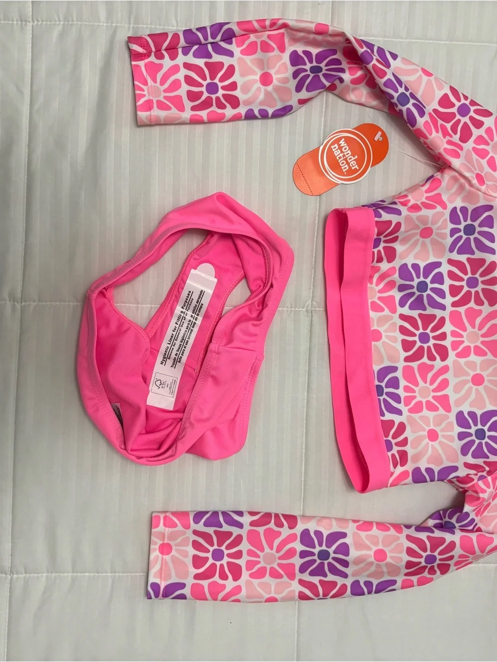 wonder nation Pink & Purple Floral Rash Guard Bikini Set